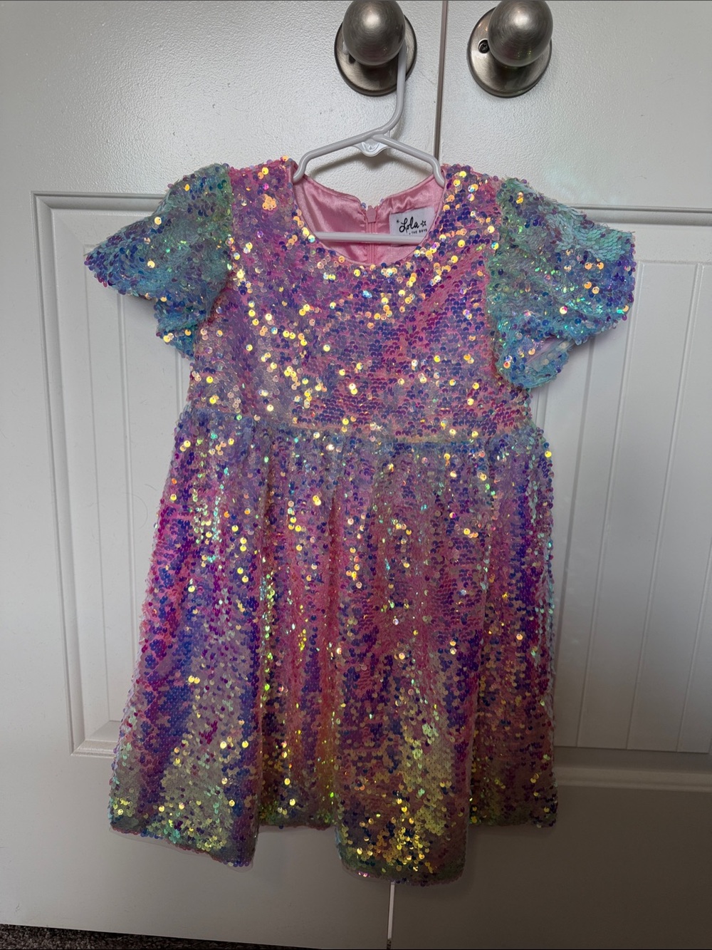 Lola + The Boys Pink Multicolor Sequin Kids Dress